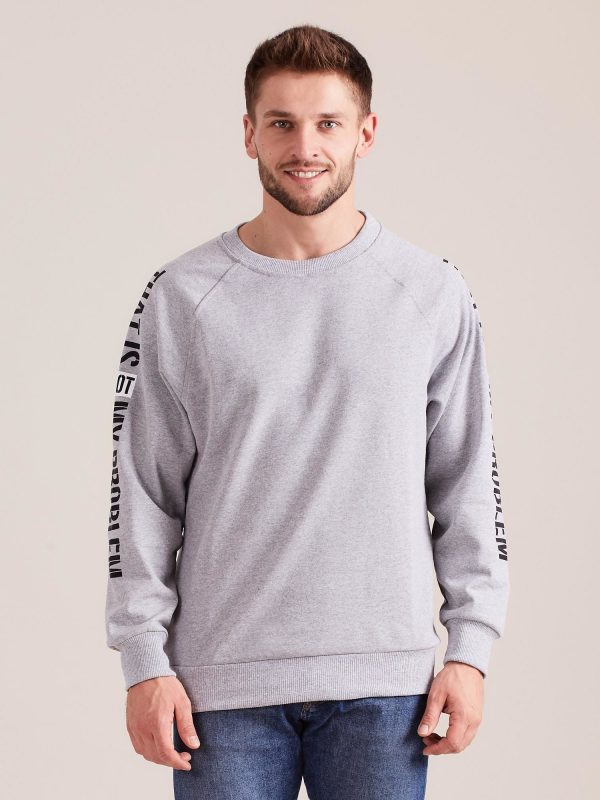 Wholesale Grey sweatshirt for men with inscription on the sleeves