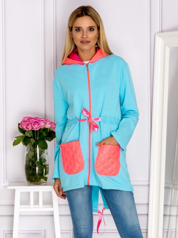 Wholesale Turquoise Zip Hoodie with Pockets