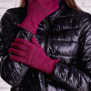 Wholesale Fuchsia metallized thread gloves with twisted cuff 