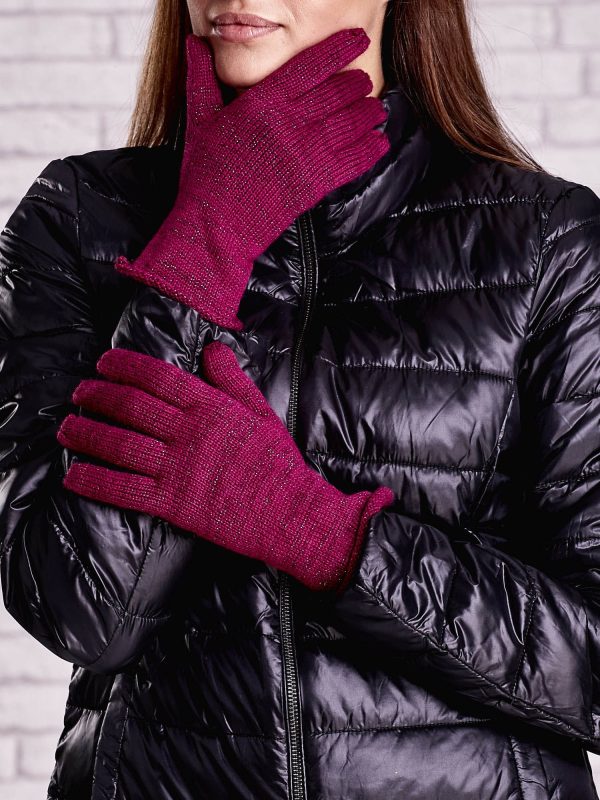 Wholesale Fuchsia metallized thread gloves with twisted cuff 