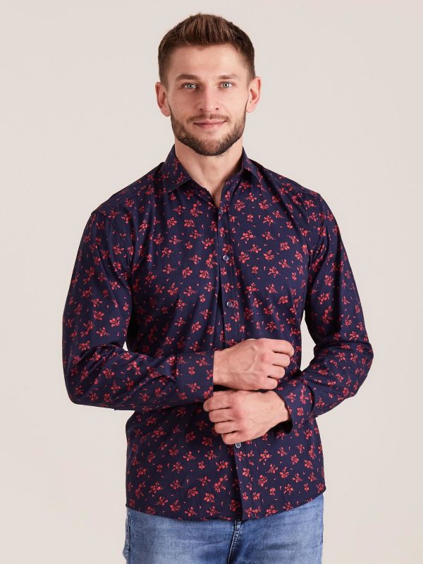 Wholesale Dark Blue Men's Shirt with Vegetable Patterns