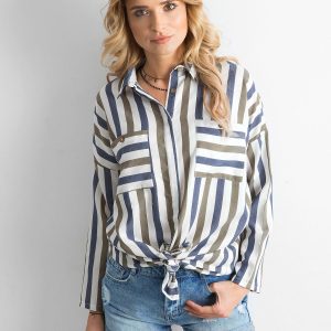 Wholesale Khaki-navy striped oversized shirt