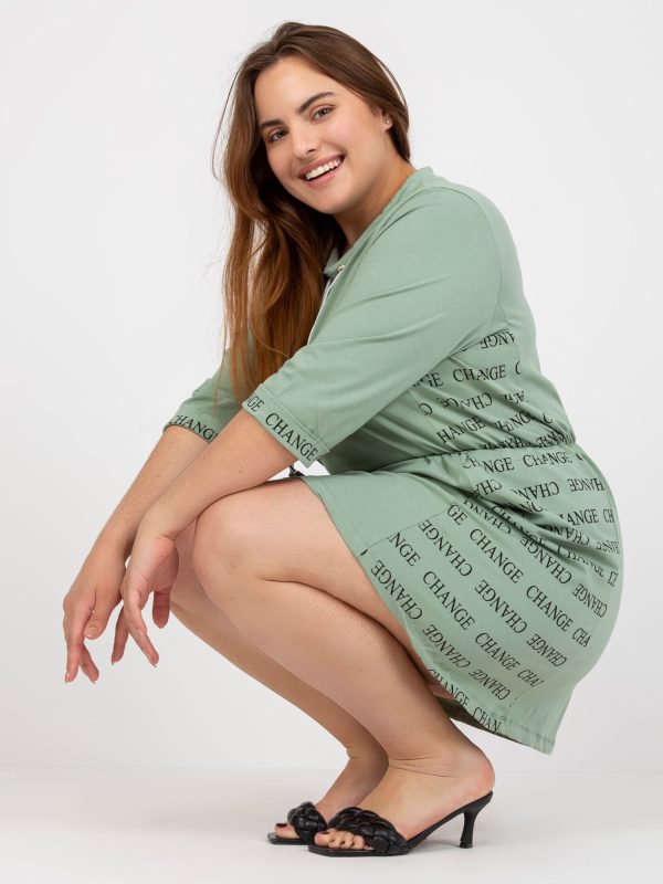 Wholesale Pistachio Cotton Plus Size Mini Dress With Print