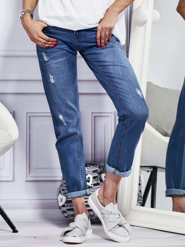 Wholesale Denim trousers with abrasions blue