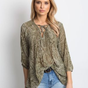 Wholesale Khaki blouse with paisley motif