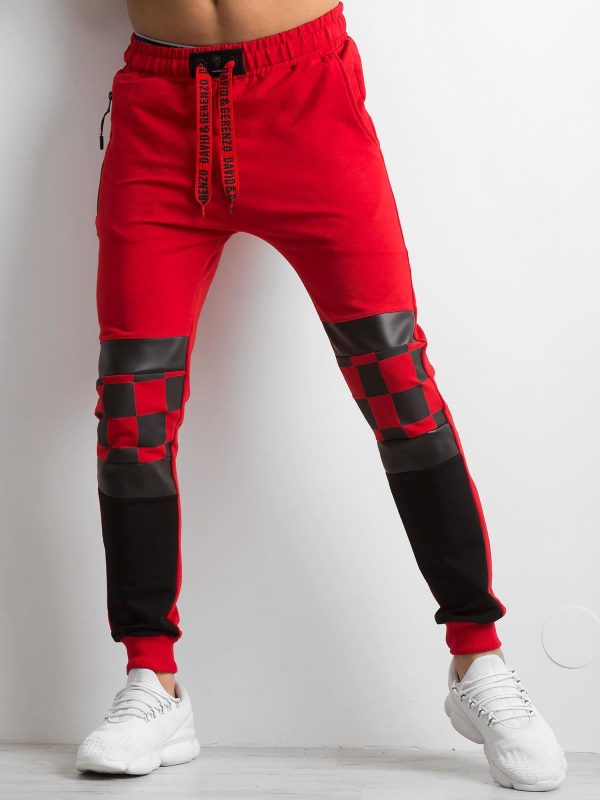 Wholesale Red men's sweatpants with applique