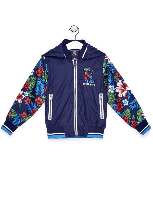 Wholesale Navy blue children's jacket with floral sleeves