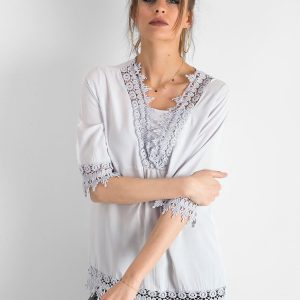 Wholesale Light grey blouse with lace