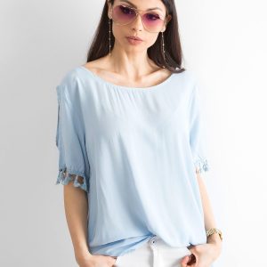 Wholesale Women's blouse with pomponics blue