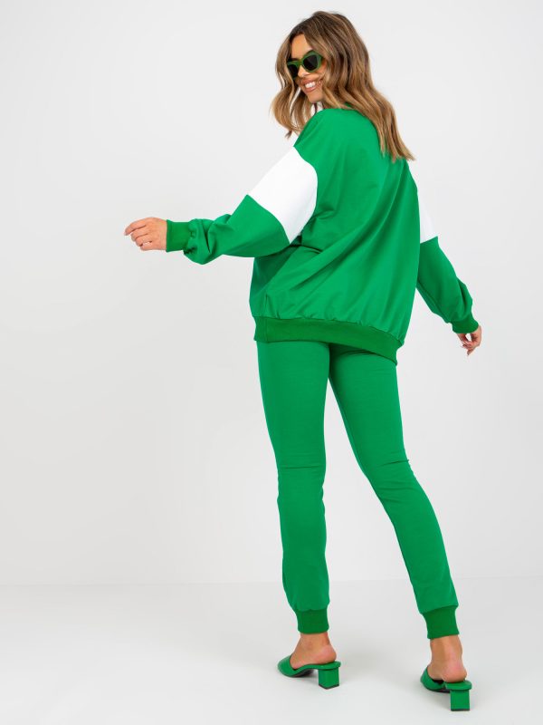 Wholesale Green and white two-piece sweatsuit set with trousers