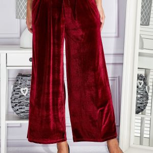 Wholesale Velour flare trousers with burgundy