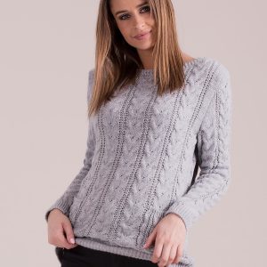 Wholesale Grey sweater with braids with pockets