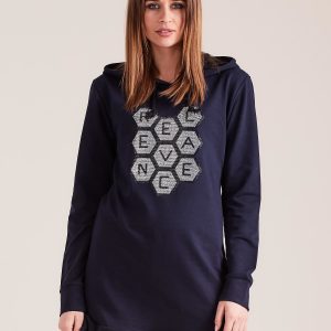 Wholesale Navy blue sweatshirt tunic with hood and applique