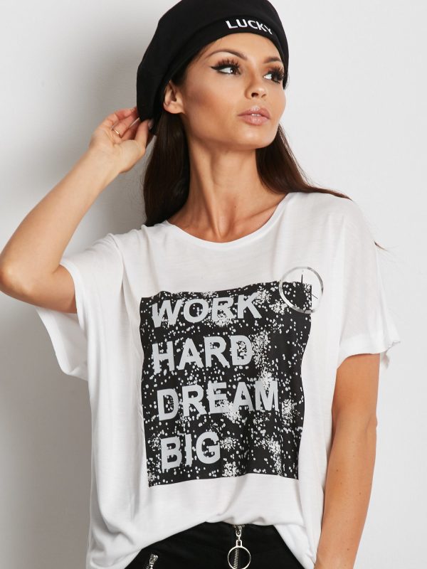 Wholesale White T-shirt with the inscription WORK HARD DREAM BIG