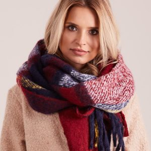 Wholesale Burgundy knitted plaid scarf