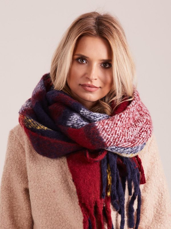 Wholesale Burgundy knitted plaid scarf