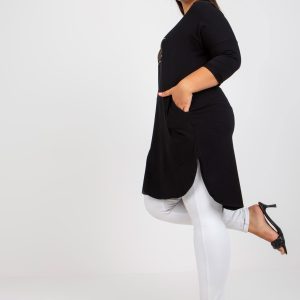 Wholesale Black Plus Size Cotton Tunic with V-Neck