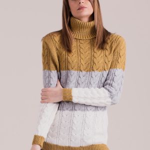 Wholesale Mustard turtleneck sweater with braids