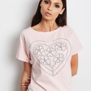 Wholesale Pink t-shirt with embroidered heart