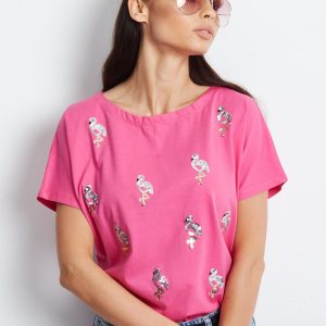 Wholesale Dark pink t-shirt with sequin birds