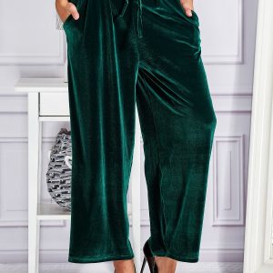 Wholesale Velour flare trousers with green