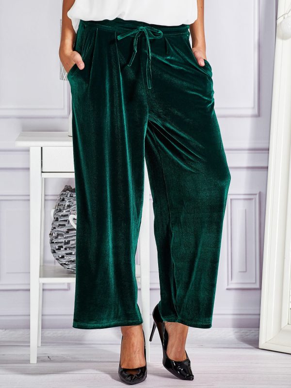 Wholesale Velour flare trousers with green