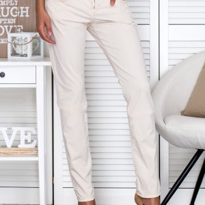 Wholesale Cream Fabric Regular Button Pants