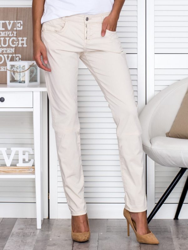 Wholesale Cream Fabric Regular Button Pants