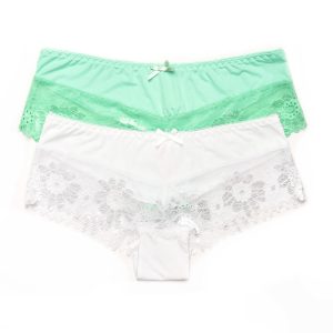 Wholesale Panties women's shorts with lace 2-pack white-green