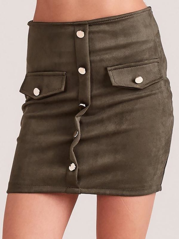 Wholesale Khaki pencil skirt with imitation suede