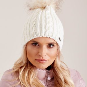 Wholesale Ecru hat with pompom in braids