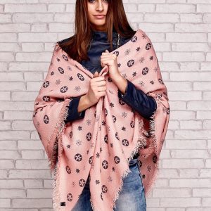 Wholesale Scarf with stars and flowers print pink