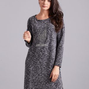 Wholesale Dark gray asymmetrical dress with appliqué