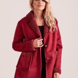 Wholesale Women's maroon sheepskin coat