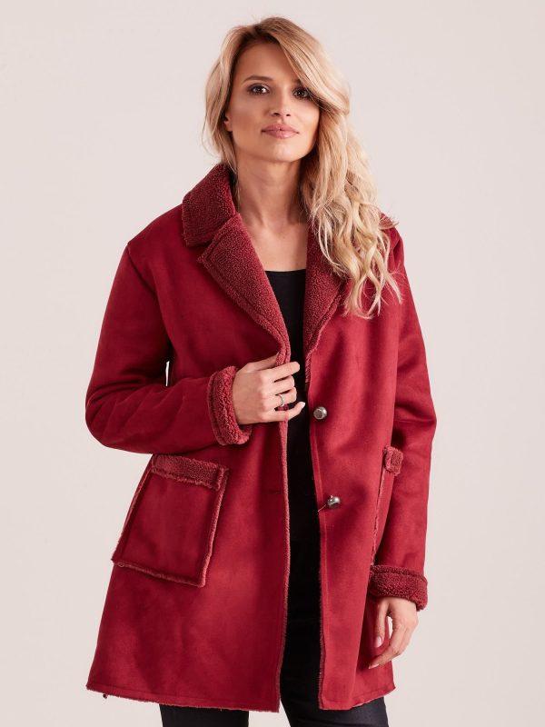 Wholesale Women's maroon sheepskin coat