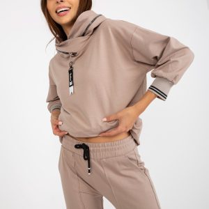 Wholesale Dunkelbeiges Damen-Sweatshirt Set with Oversize-Sweatshirt