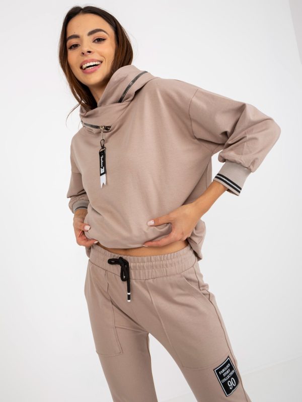 Wholesale Dunkelbeiges Damen-Sweatshirt Set with Oversize-Sweatshirt