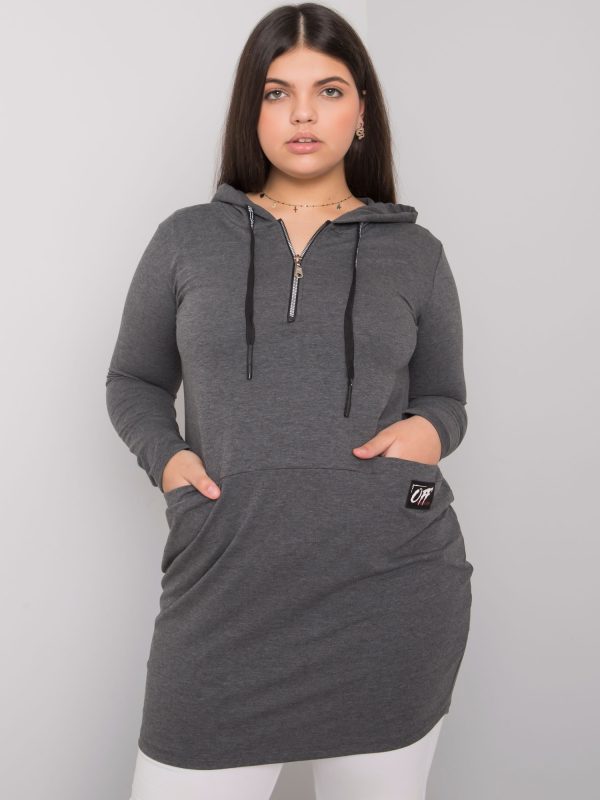 Wholesale Dark Grey Plus Size Cotton Tunic With Kierra Hooded