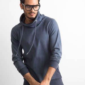 Wholesale Dark blue hoodie for men with chimney collar