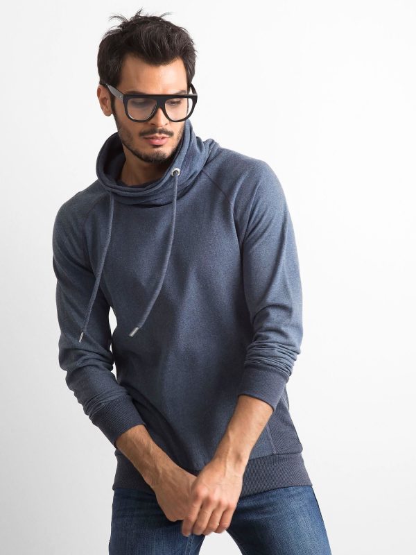 Wholesale Dark blue hoodie for men with chimney collar