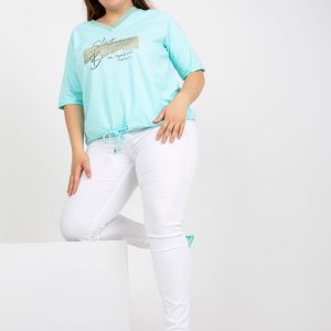 Wholesale Mint Cotton Plus Size Short Sleeve Blouse