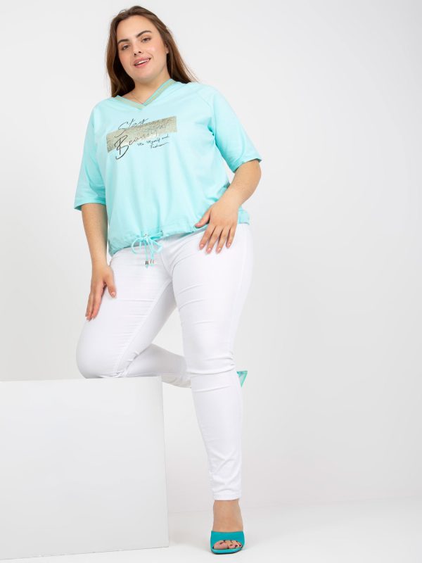 Wholesale Mint Cotton Plus Size Short Sleeve Blouse