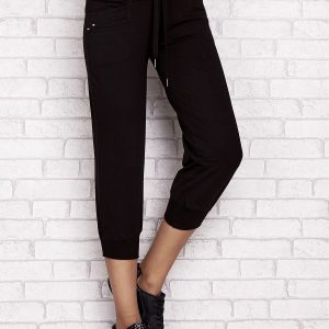 Wholesale Black capri sweatpants with rhinestones on pockets