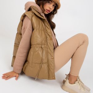 Wholesale Camel down eco leather vest with quilting