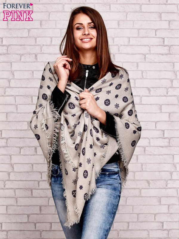 Wholesale Scarf with stars and flowers print grey