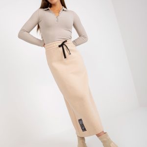 Wholesale Light Beige Cotton Midi Tracksuit Skirt