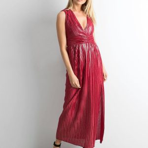 Wholesale Burgundy pleated maxi dress