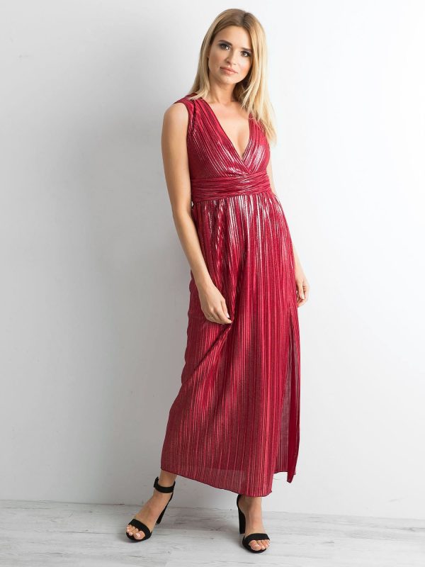 Wholesale Burgundy pleated maxi dress