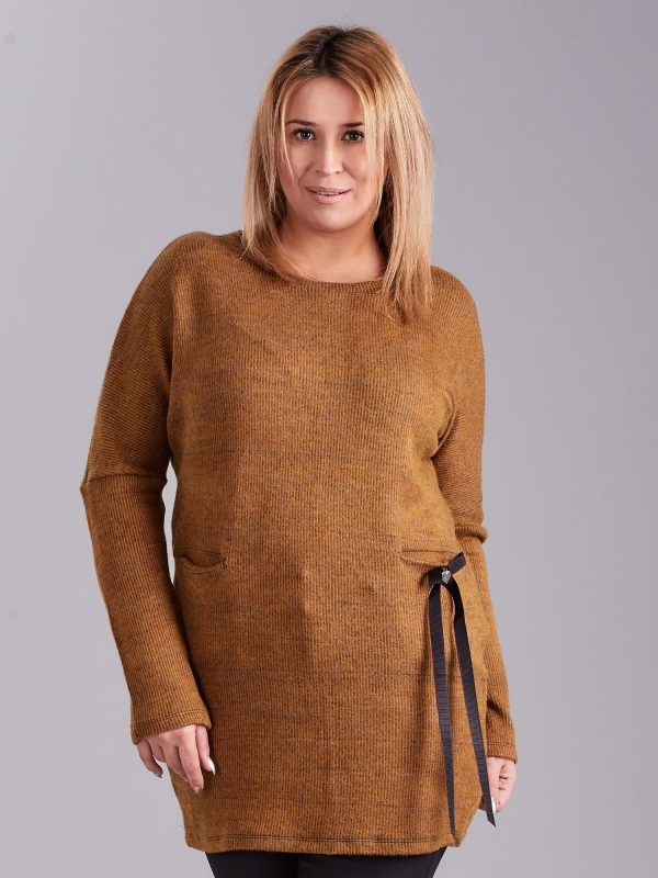 Wholesale Light brown striped tunic PLUS SIZE