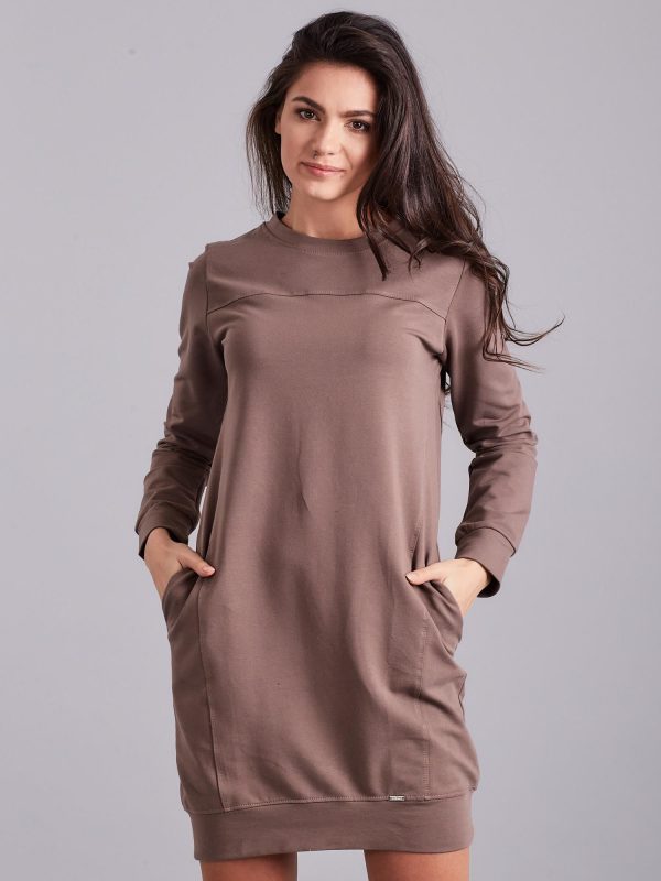 Wholesale Brown sweatshirt dress with pockets